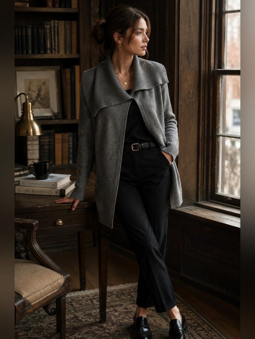 Nurture Cozy Gray Cashmere Blend Open Front Cardigan S Shawl Collar Quiet Luxury - Picture 9 of 9